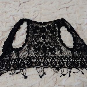 Black floral lace knit vest